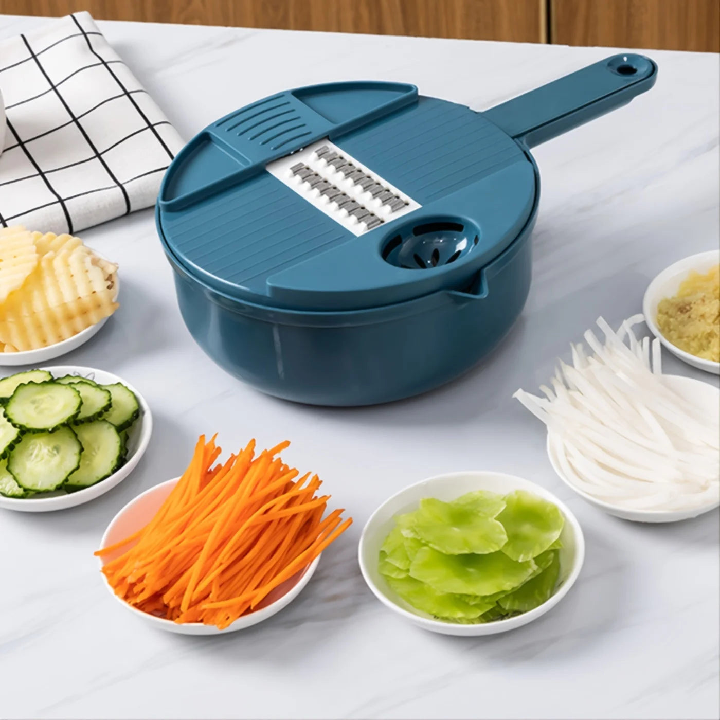 9-in-1 multifunctional vegetable chopper, carrot and potato manual shredding and slicing, kitchen tool