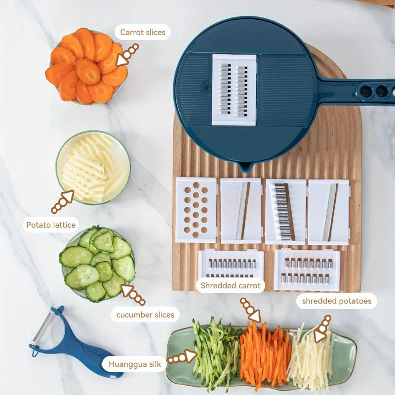 9-in-1 multifunctional vegetable chopper, carrot and potato manual shredding and slicing, kitchen tool