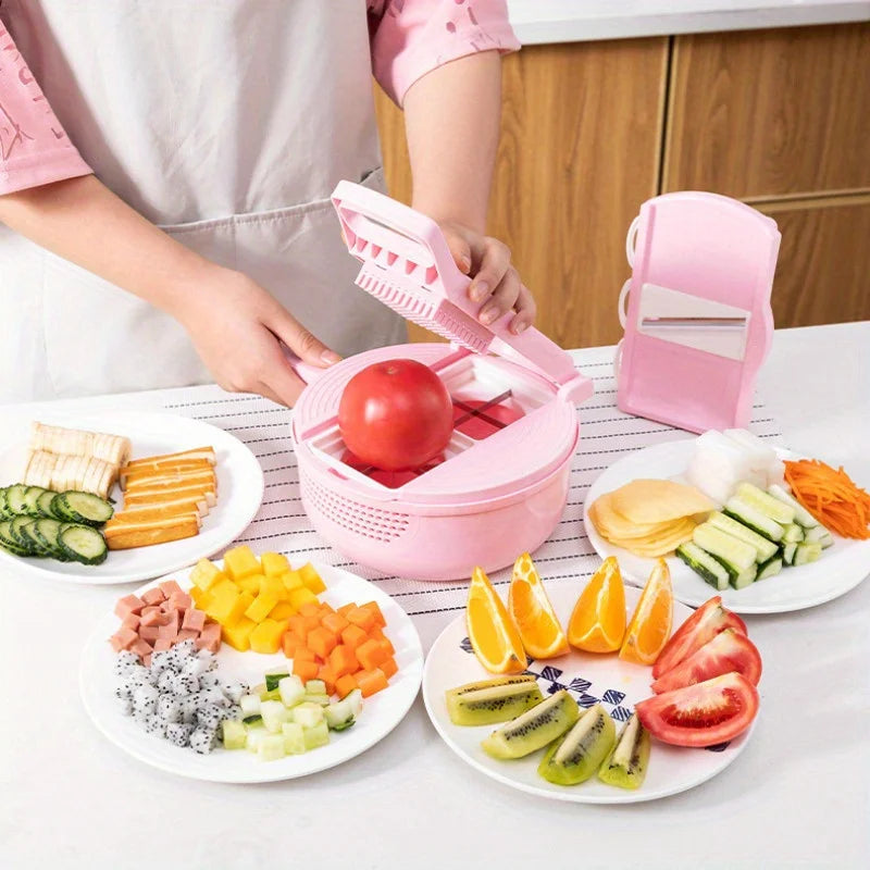 9-in-1 multifunctional vegetable chopper, carrot and potato manual shredding and slicing, kitchen tool