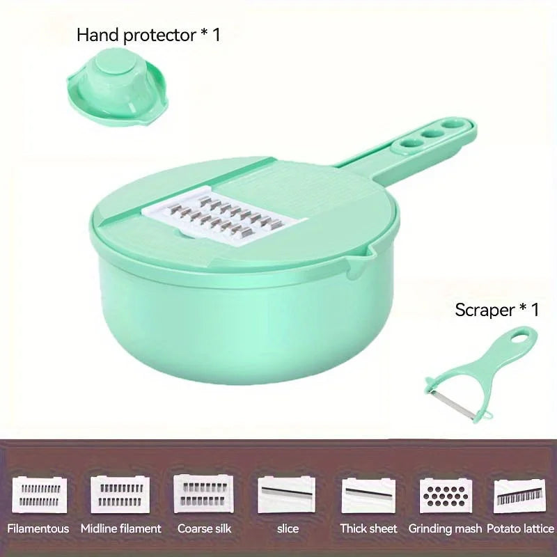 9-in-1 multifunctional vegetable chopper, carrot and potato manual shredding and slicing, kitchen tool