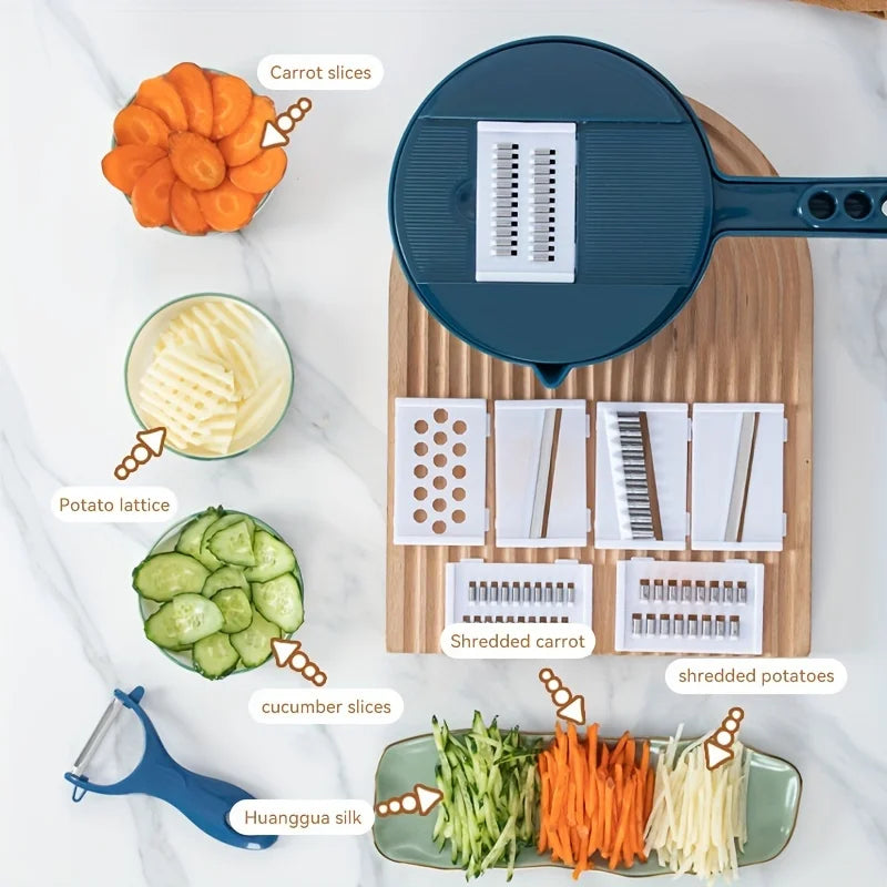 9-in-1 multifunctional vegetable chopper, carrot and potato manual shredding and slicing, kitchen tool