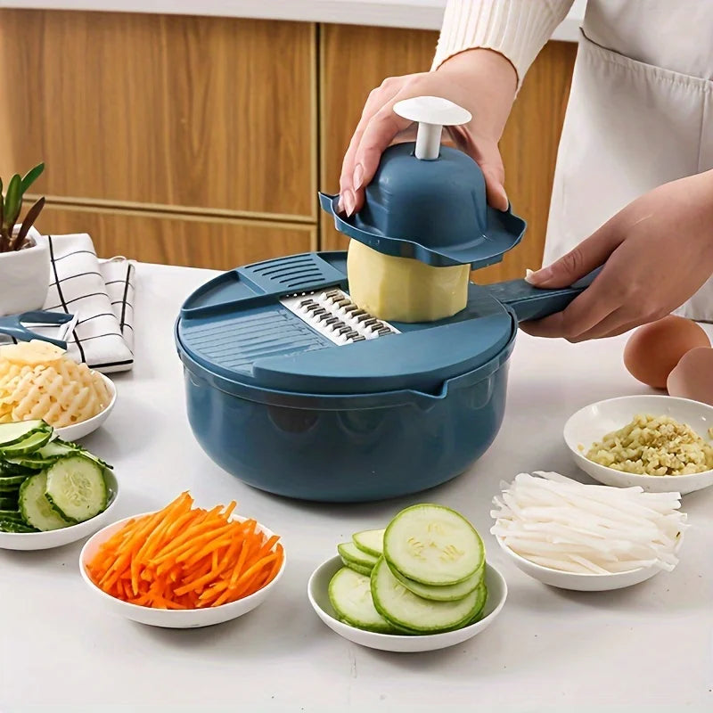 9-in-1 multifunctional vegetable chopper, carrot and potato manual shredding and slicing, kitchen tool