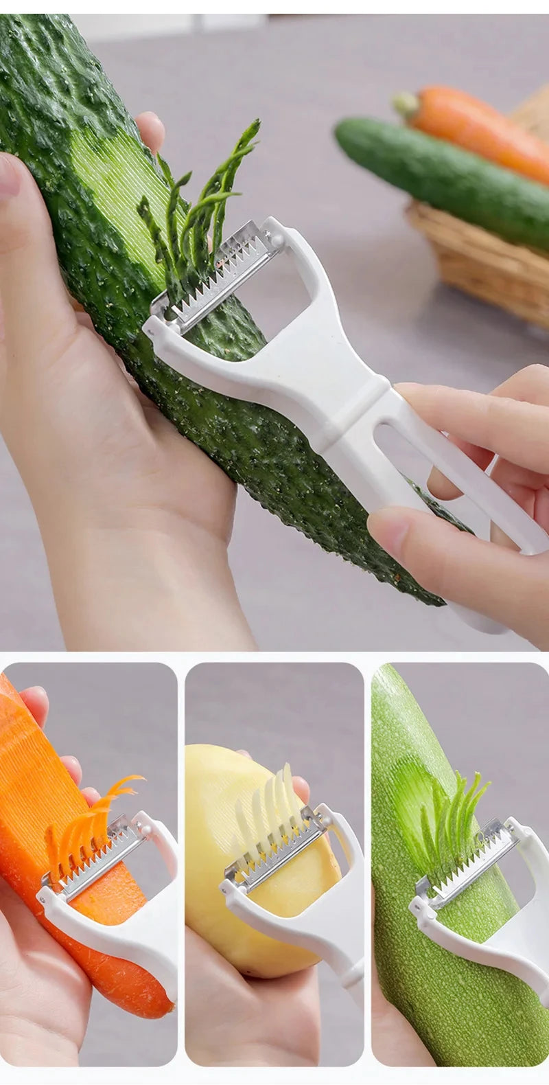 3-in-1 Manual Vegetable Grater & Julienne Peeler - Fast Kitchen Slicer