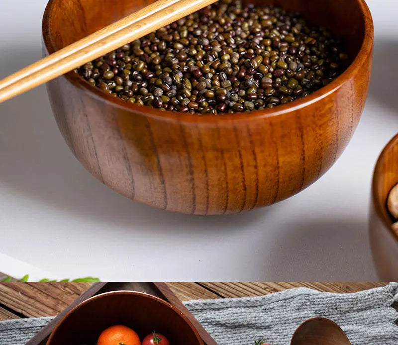 Handcrafted Japanese Wooden Salad & Rice Bowl