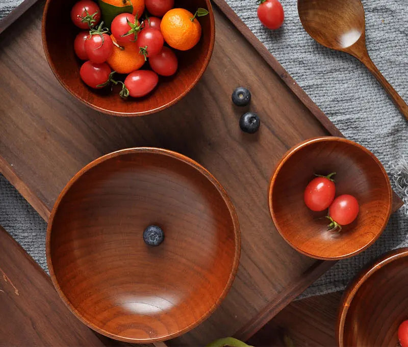 Handcrafted Japanese Wooden Salad & Rice Bowl