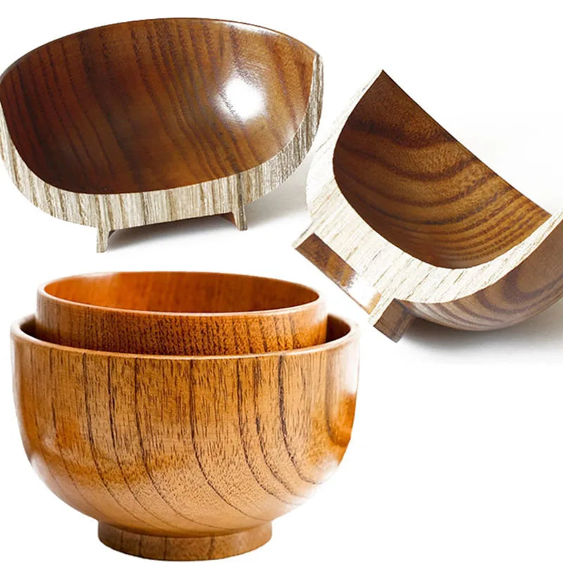 Handcrafted Japanese Wooden Salad & Rice Bowl