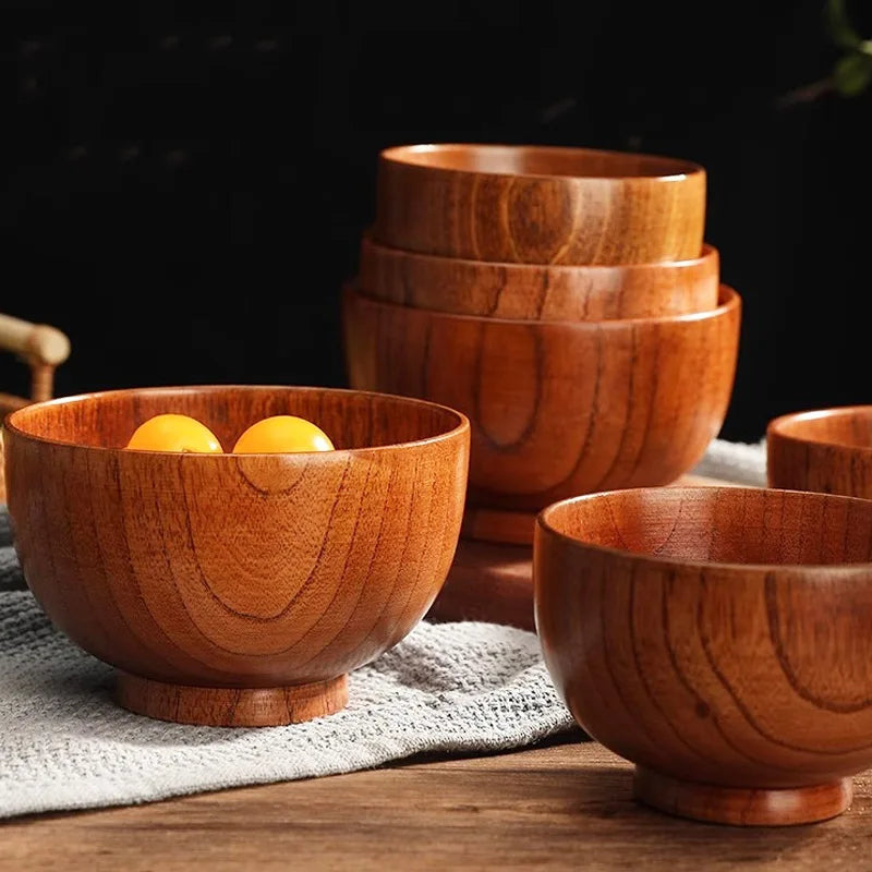 Handcrafted Japanese Wooden Salad & Rice Bowl