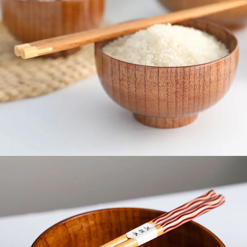 Handcrafted Japanese Wooden Salad & Rice Bowl