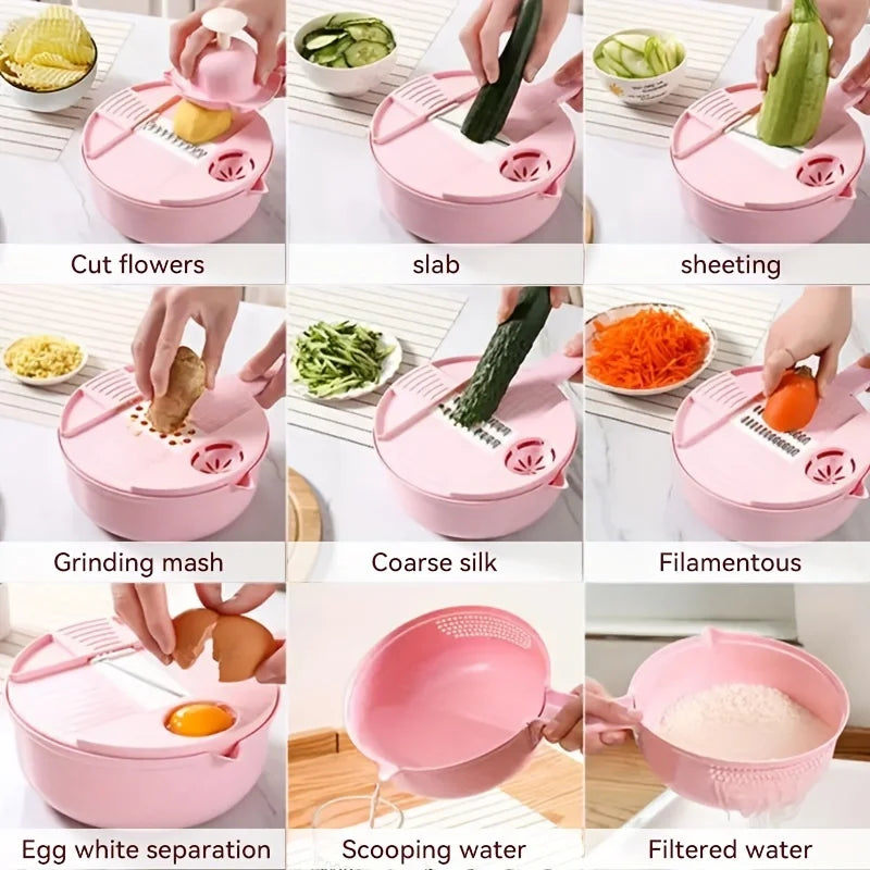 9-in-1 multifunctional vegetable chopper, carrot and potato manual shredding and slicing, kitchen tool